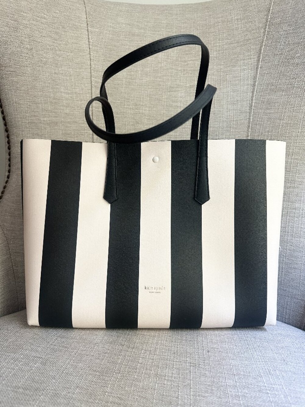 Kate Spade Black White Striped Large Tote Bag Hot Pink Interior Pouch